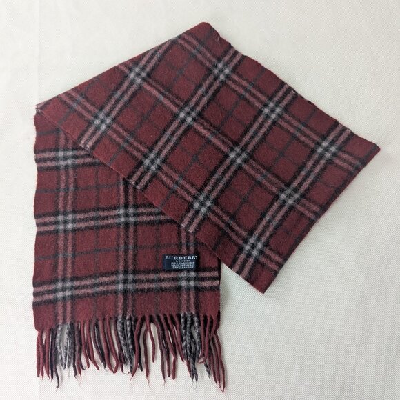 BURBERRY London Classic Nova Check Knit 100% Cashmere Neck Warmer Maroon SCARF - Picture 1 of 8